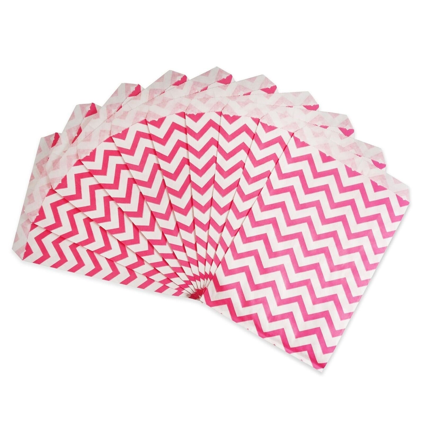 Pink Chevron Pattern on White Kraft Bags - for Gifts, Party Favors and More