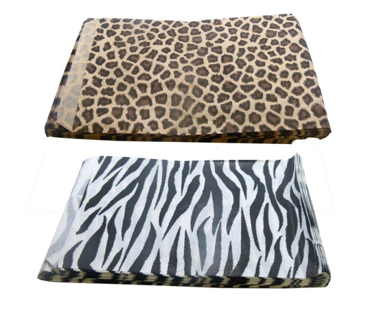 N'icePackaging - 50 Qty Flat Plain Paper or Patterned Bags for candy, cookies, merchandise, Gift bags (8.5" x 11", Cheetah/Zebra Combo)