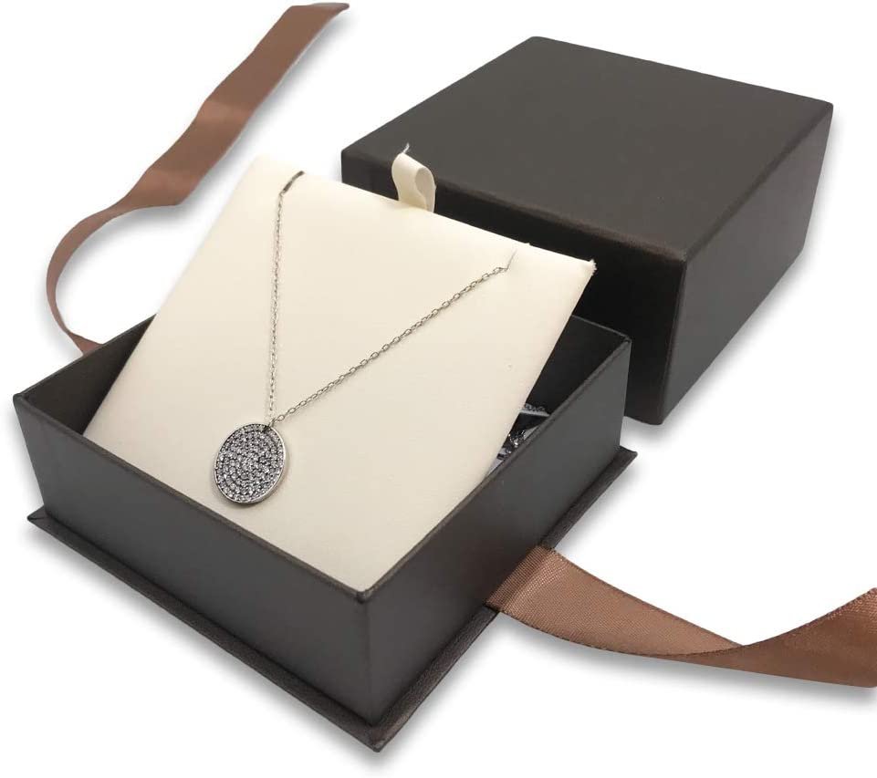 N'icePackaging - 1 Qty Elegant 2-Piece Ivory Pinstripe Pendant Jewelry Gift Box w/ Cream Insert a pre-affixed Light Golden Ribbon