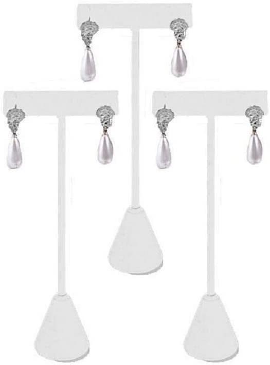 N'icePackaging 3 Qty White Leatherette 7.5" High Free-Standing Earring T-Stand Display w/ weighted base, T Shape Holder for Tradeshow, Home Business, Promotion, or just for Home