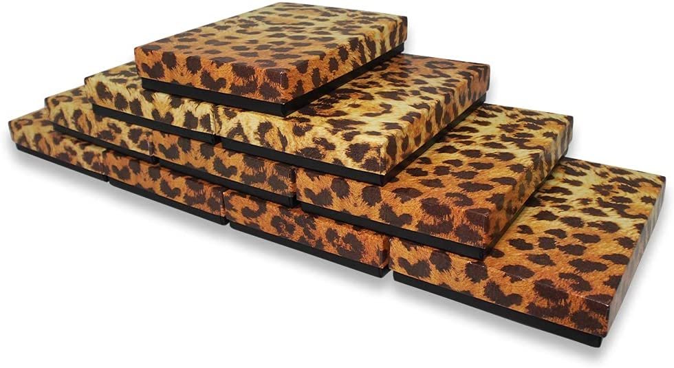 N'icePackaging - 100 Qty Leopard Pattern Imported Cotton Filled Cufflink Jewelry Boxes - for Large Rings/Cufflinks/Earrings/Lockets & Keepsakes - 2 5/8" x 1 1/2" x 1"