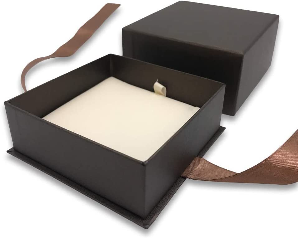 N'icePackaging - 1 Qty Elegant 2-Piece Ivory Pinstripe Pendant Jewelry Gift Box w/ Cream Insert a pre-affixed Light Golden Ribbon