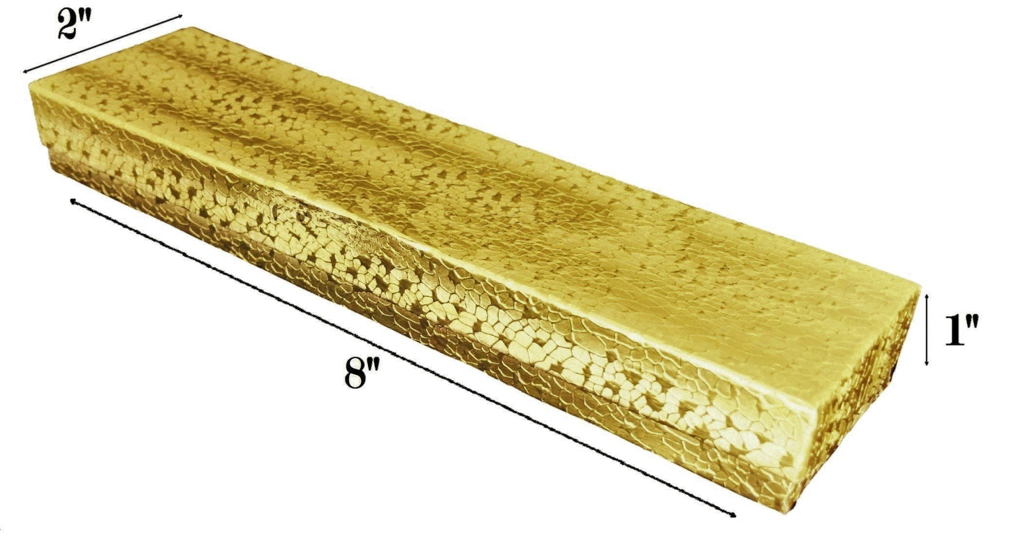 N'icePackaging – Imported Gold Textured Cotton Filled Gift Boxes - for Bracelets/Watches & Thin Necklaces - 8" x 2" x 1"