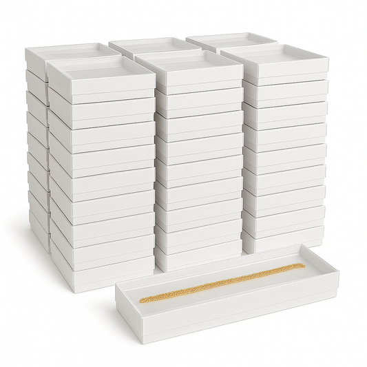 3 1/2" x 3 1/2" x 7/8" White-Swirl Cotton Filled Boxes with Plastic Clear Tops
