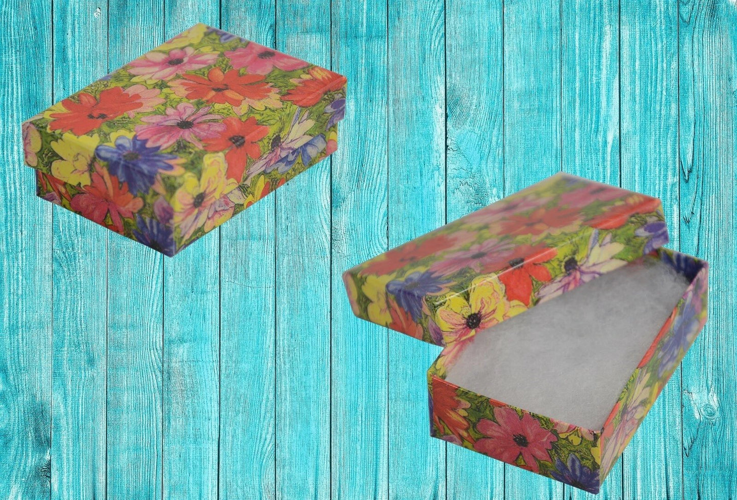 100 Qty Floral Pattern Imported Cotton Filled Pendant Jewelry Boxes - 3 1/4" x 2 1/4" x 1"