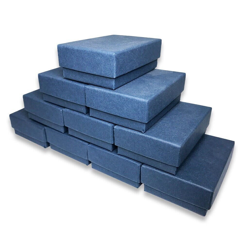 Made in the USA Navy Blue Cotton Filled Gift Boxes - 2 7/16" x 1 5/8" x. 13/16"