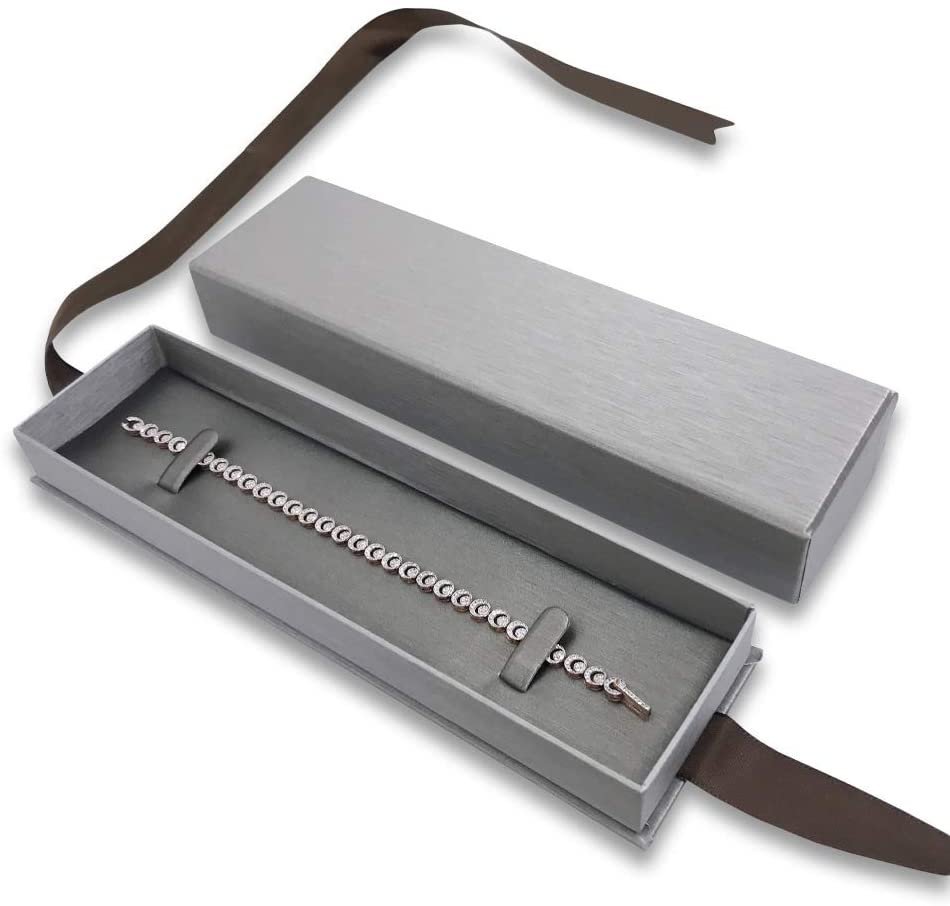 Deluxe Seal-Grey Elegant Ribbon Pre-Wrapped Jewelry Box - For sales/gifts/display/storage