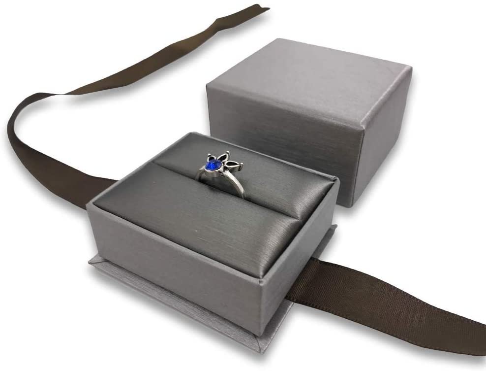 Deluxe Seal-Grey Elegant Ribbon Pre-Wrapped Jewelry Box - For sales/gifts/display/storage