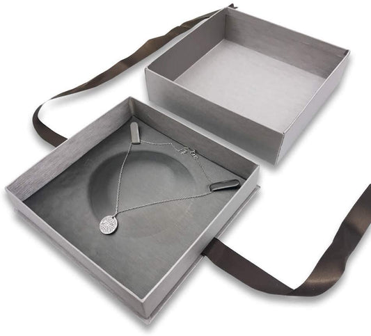 Deluxe Seal-Grey Elegant Ribbon Pre-Wrapped Jewelry Box - For sales/gifts/display/storage