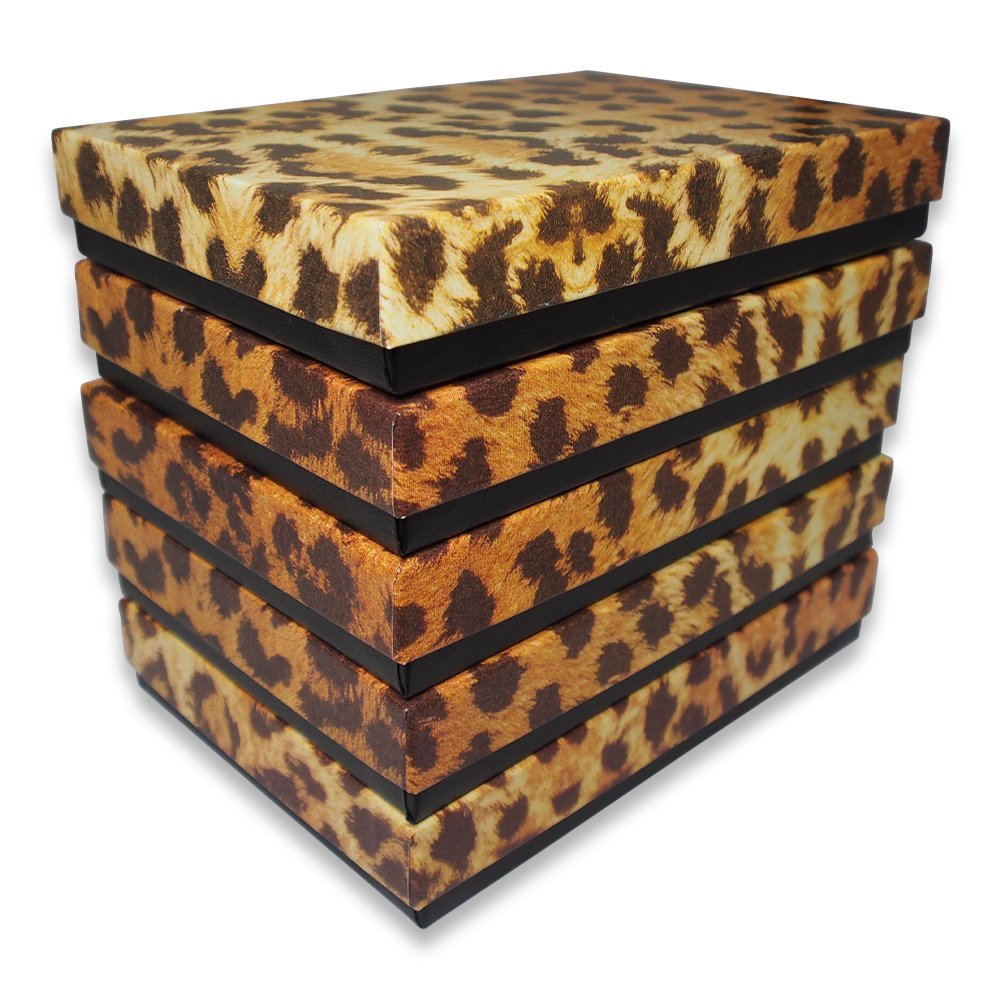 10 Qty Leopard Pattern Cotton Filled Large Pendant Jewelry Boxes - for Large Pendants/Necklaces/Large Earrings & Homemade Keepsakes - 5 3/8" x 3 7/8" x 1"