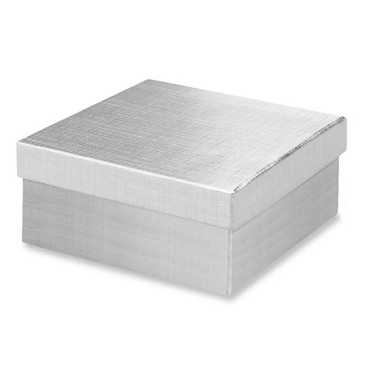 100 Qty Silver Linen Imported Cotton Filled Large Bangle Jewelry Boxes - 3 3/4" x 3 3/4" x 2"
