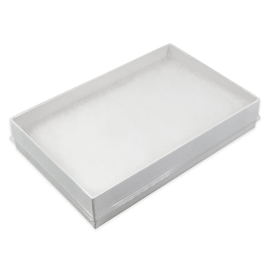 White-Swirl Cotton Filled Gift Boxes w/Clear Plastic Top - Size 5 7/16" x 3 1/2" x 1" - USA Made