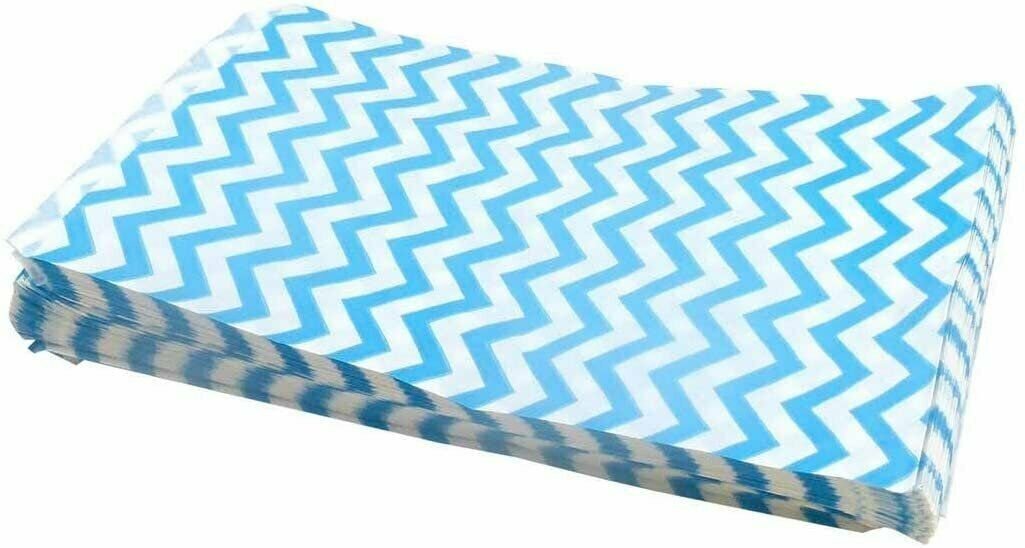 Blue Chevron Pattern on White Kraft Decorative Flat Paper Gift Bags