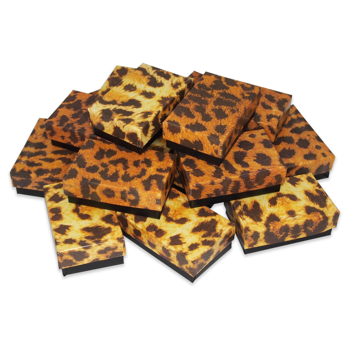 50 Qty Leopard Pattern Imported Cotton Filled Earring Jewelry Boxes - 2 1/8" x 1 5/8" x 3/4"