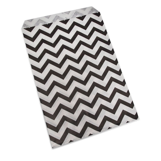 Decorative Flat Paper Gift Bags - Black Chevron Pattern on White