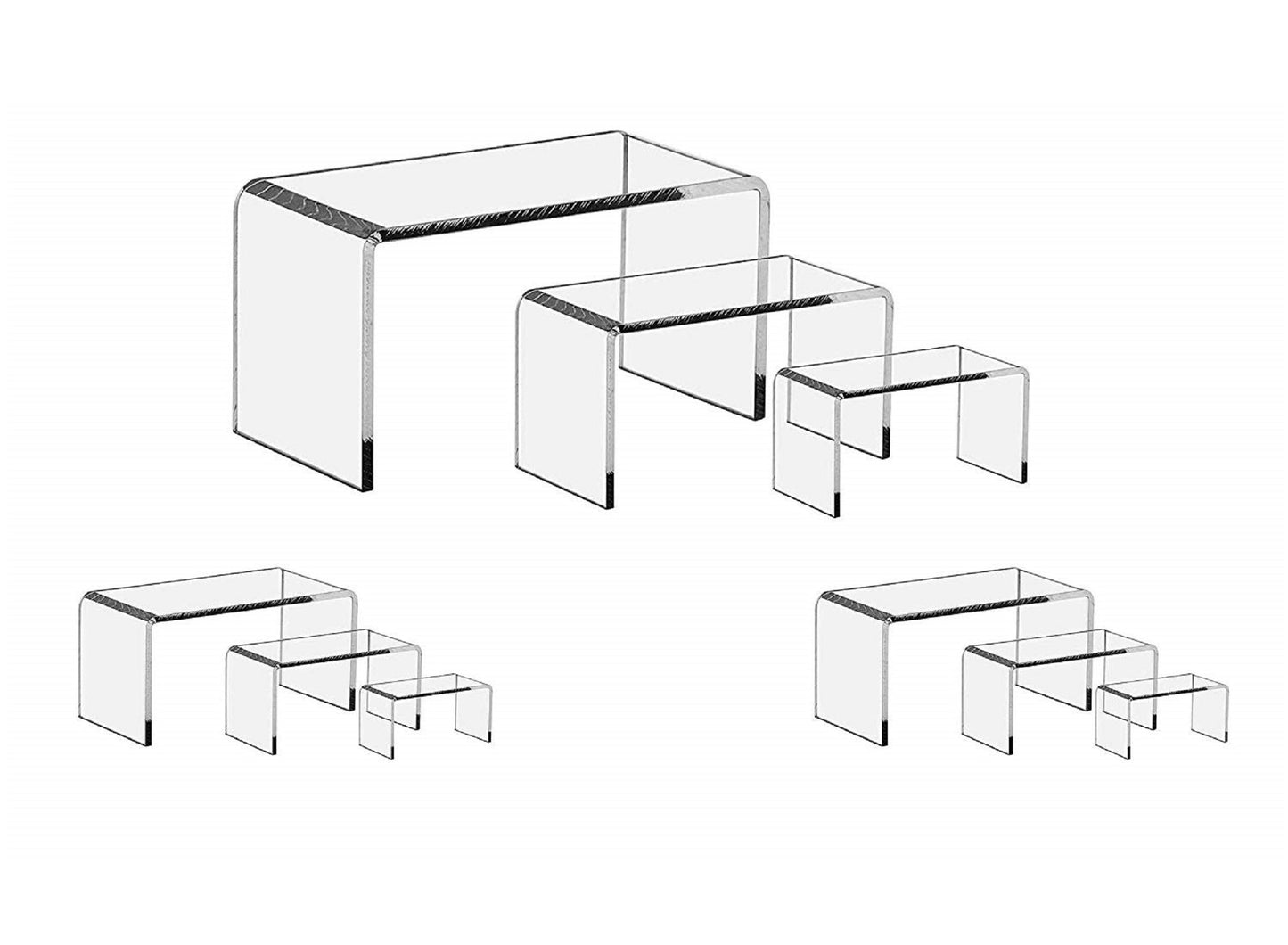 9 Piece Set - Clear Acrylic Display Risers, Acrylic Clear Riser Set