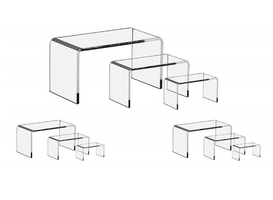 9 Piece Set - Clear Acrylic Display Risers, Acrylic Clear Riser Set