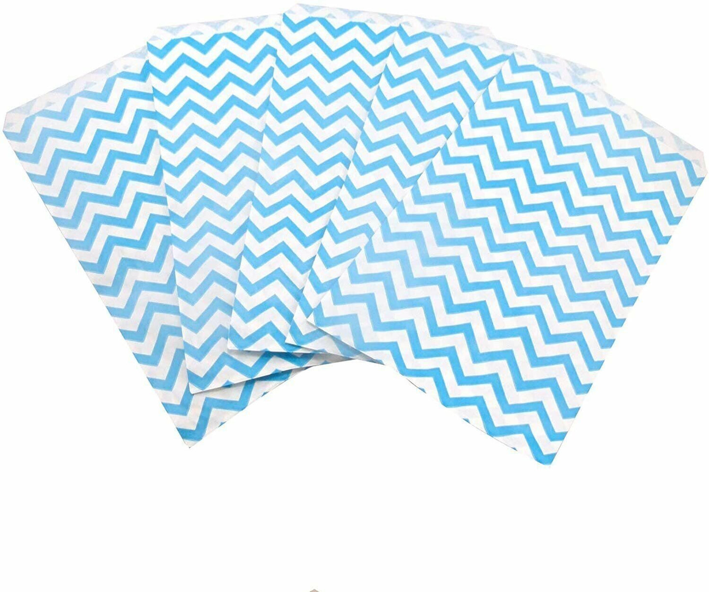 Blue Chevron Pattern on White Kraft Decorative Flat Paper Gift Bags