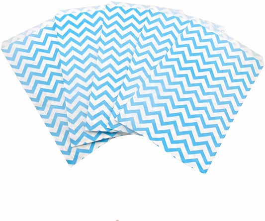 Blue Chevron Pattern on White Kraft Decorative Flat Paper Gift Bags