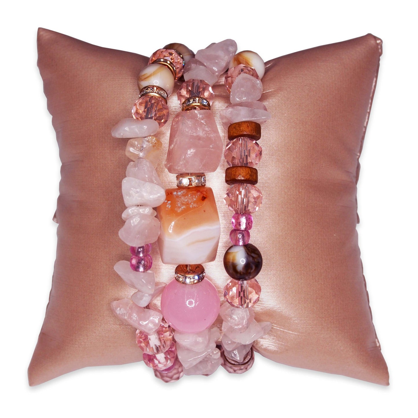 6 Qty - 3" x 3" Faux Leather Steel-Rose Pink Watch/Bangle Pillow Display