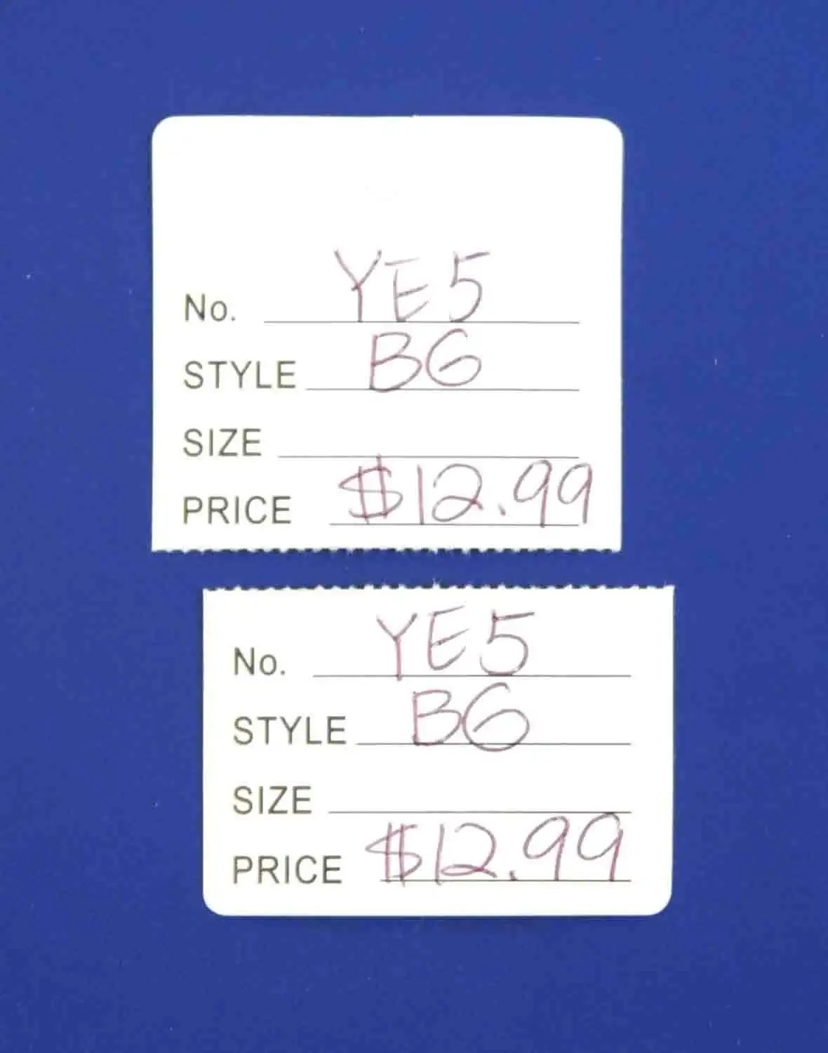 100 Qty Unstrung Colored Price Tags w/Perforated Stub