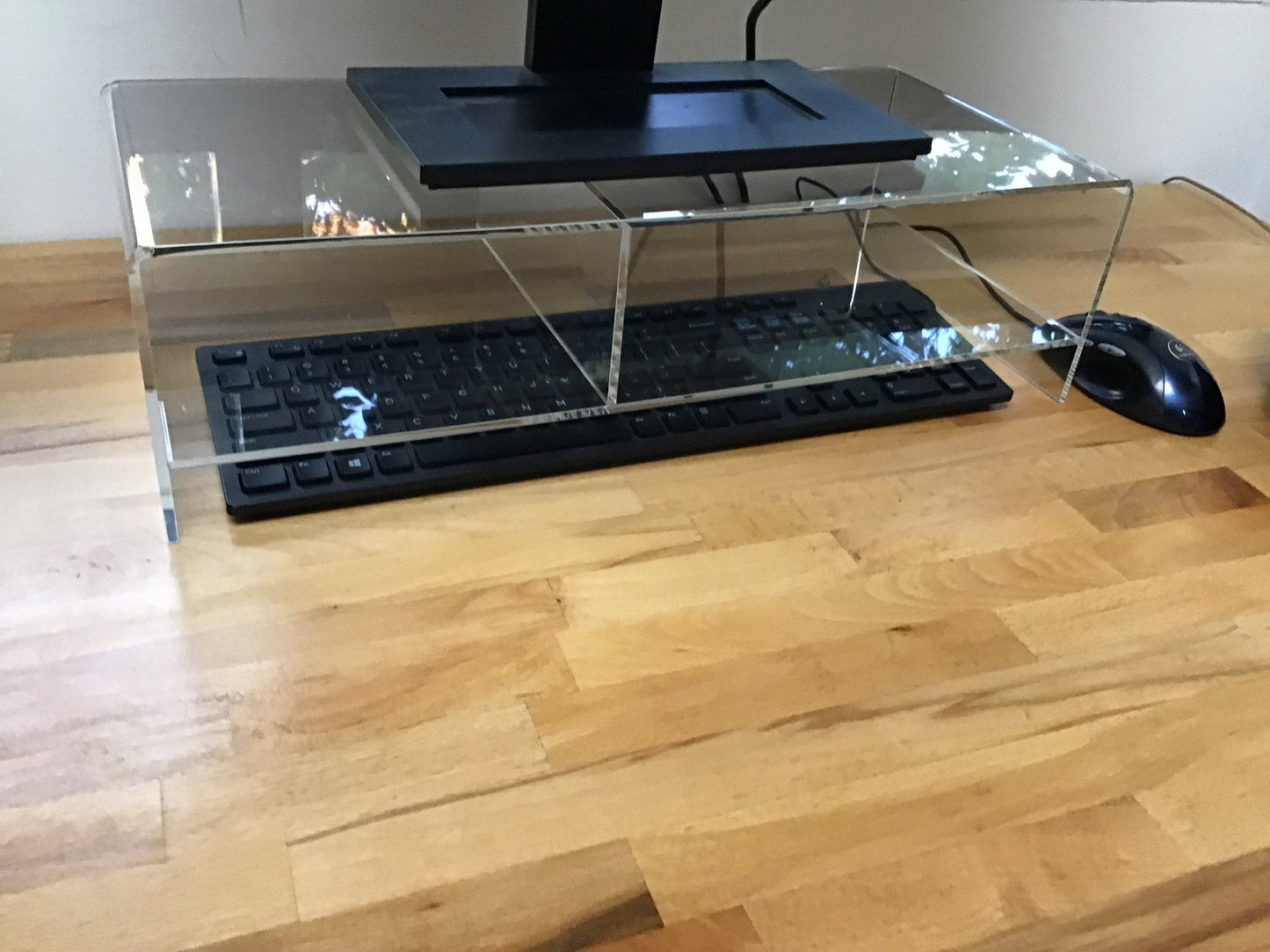 Acrylic Glass Elevated Stand w/Divider - for Computers/Laptops 9" Wide Base