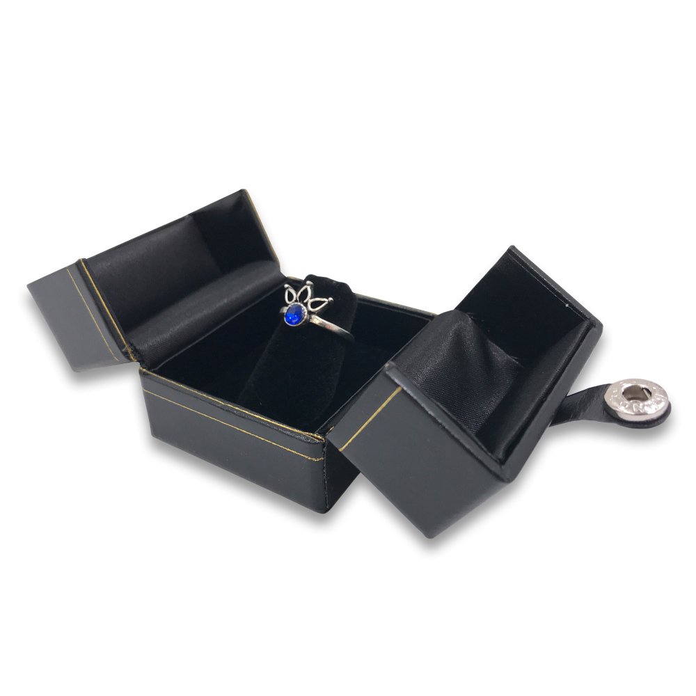 1 Qty - Deluxe 2-Door Midnight-Black Leatherette Ring Finger Jewelry Box with Snap-Tab closure and velvet insert