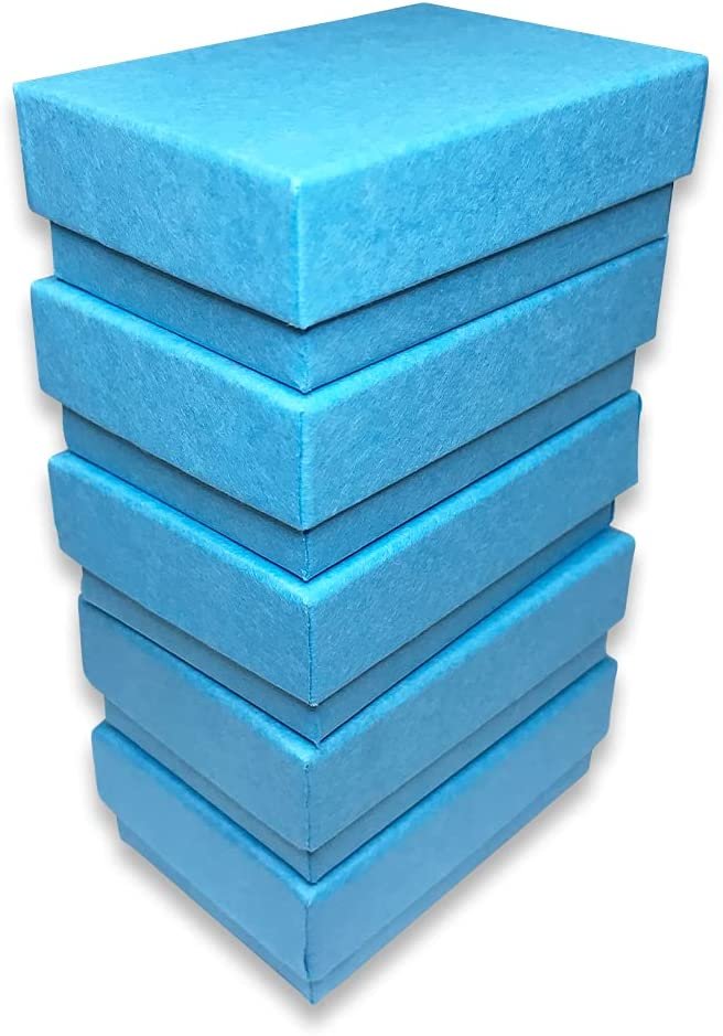 Made in the USA Light Blue Cotton Filled Gift Boxes - 2 7/16” x 1 5/8” x 13/16"