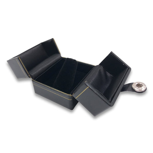 1 Qty - Deluxe 2-Door Midnight-Black Leatherette Ring Finger Jewelry Box with Snap-Tab closure and velvet insert