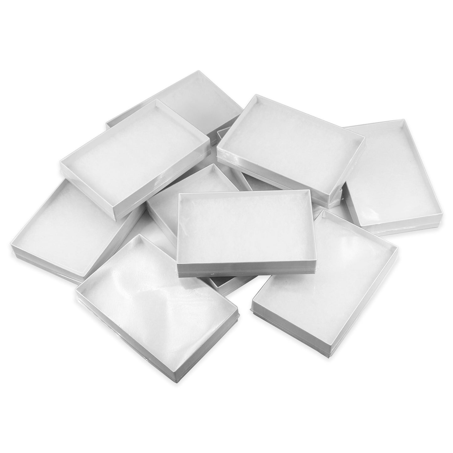 White-Swirl Cotton Filled Gift Boxes w/Clear Plastic Top - Size 5 7/16" x 3 1/2" x 1" - USA Made