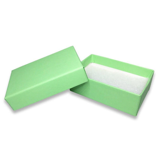 Made in the USA Light Green Cotton Filled Gift Boxes - 2 7/16" x 1 5/8" x 13/16"