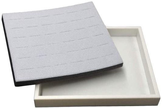 N'icePackaging 1 Qty White Plastic Jewelry Tray w/Grey Ice 36 Ct Ring Foam Insert Companion - Half Tray Size 7.25" x 8.25" x 1"