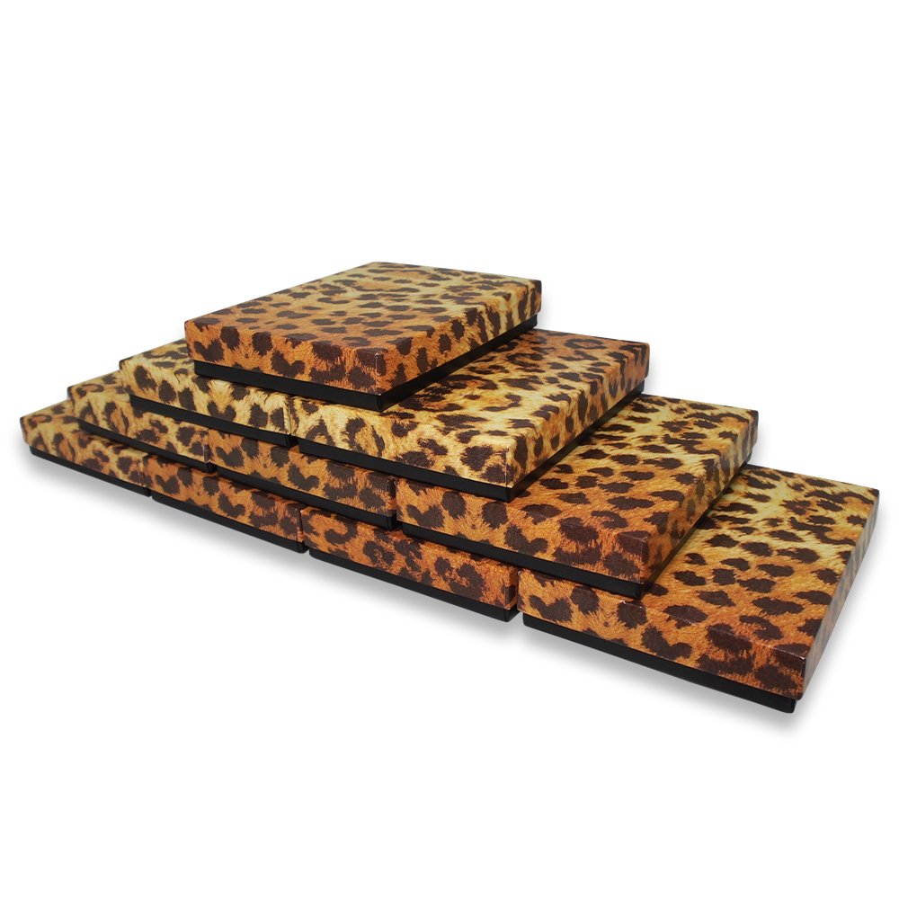 10 Qty Leopard Pattern Cotton Filled Large Pendant Jewelry Boxes - for Large Pendants/Necklaces/Large Earrings & Homemade Keepsakes - 5 3/8" x 3 7/8" x 1"