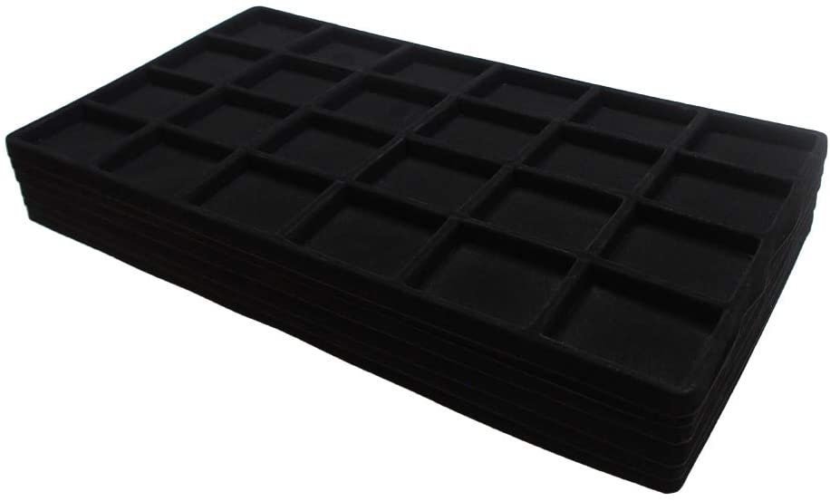 N'icePackaging - 24 Slot (2 1/8" x 1 3/4") Flocked Storage Tray Inserts - For Merchandise Jewelry & Organization