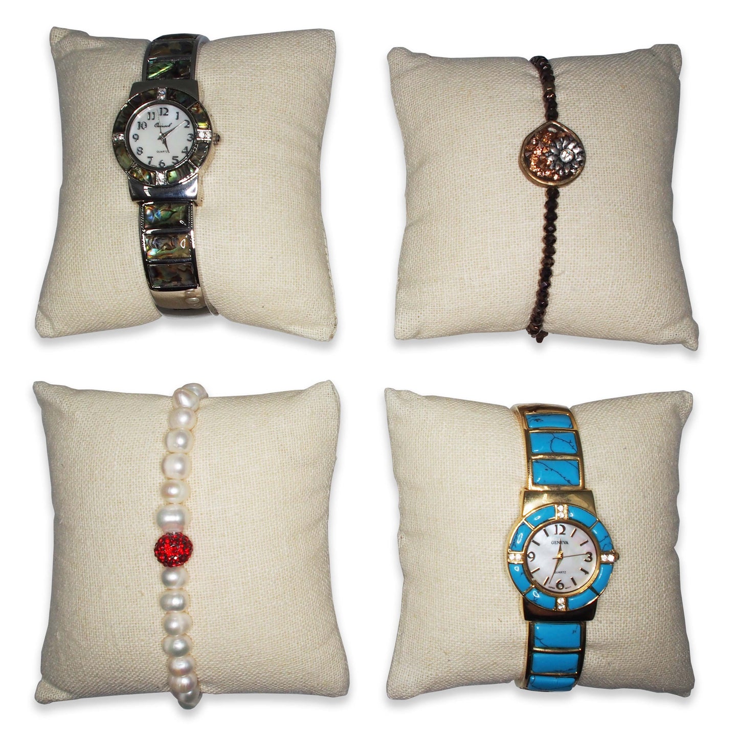 3 Qty - 4" x 4" Camelhide-Beige Linen Watch/Bangle Pillow Display