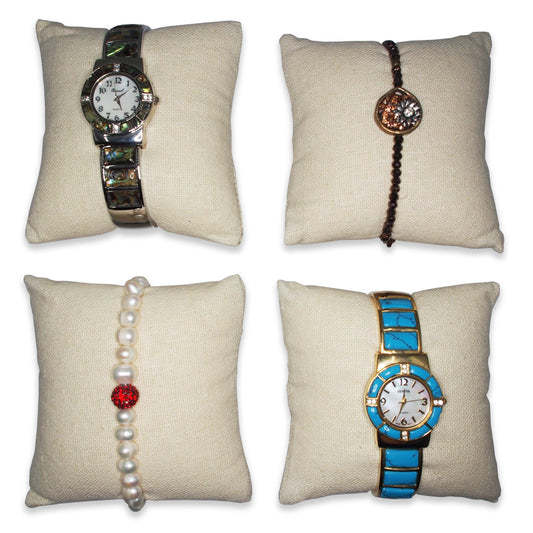 3 Qty - 4" x 4" Camelhide-Beige Linen Watch/Bangle Pillow Display