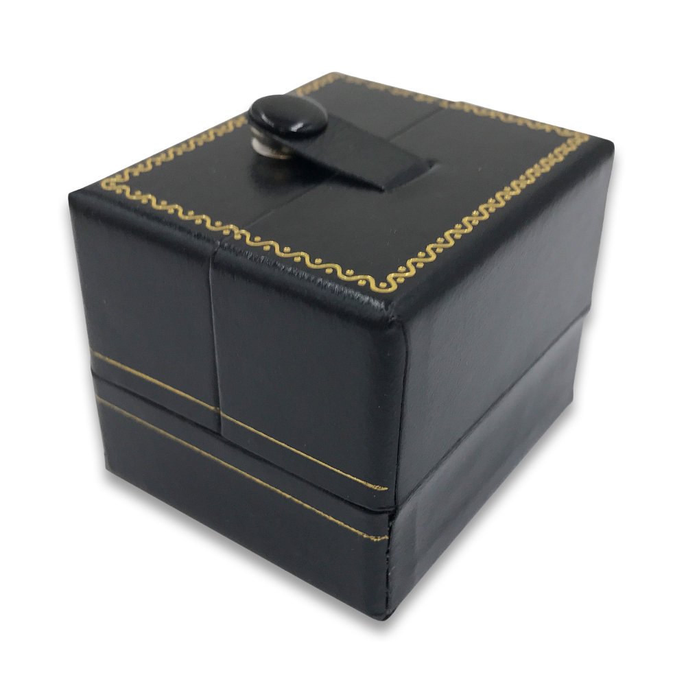 1 Qty - Deluxe 2-Door Midnight-Black Leatherette Ring Finger Jewelry Box with Snap-Tab closure and velvet insert