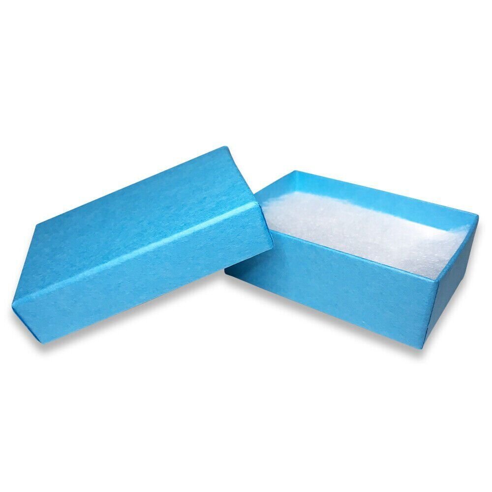 Made in the USA Light Blue Cotton Filled Gift Boxes - 2 7/16” x 1 5/8” x 13/16"