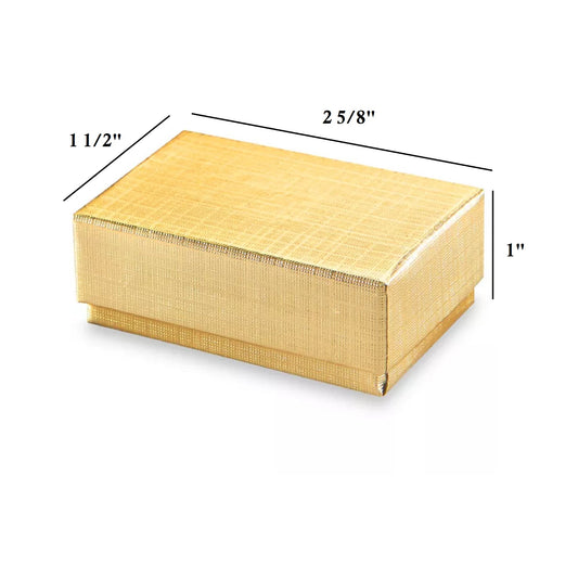 100 Qty Gold Linen Imported Cotton Filled Jewelry Boxes- 2 5/8" x 1 1/2" x 1"