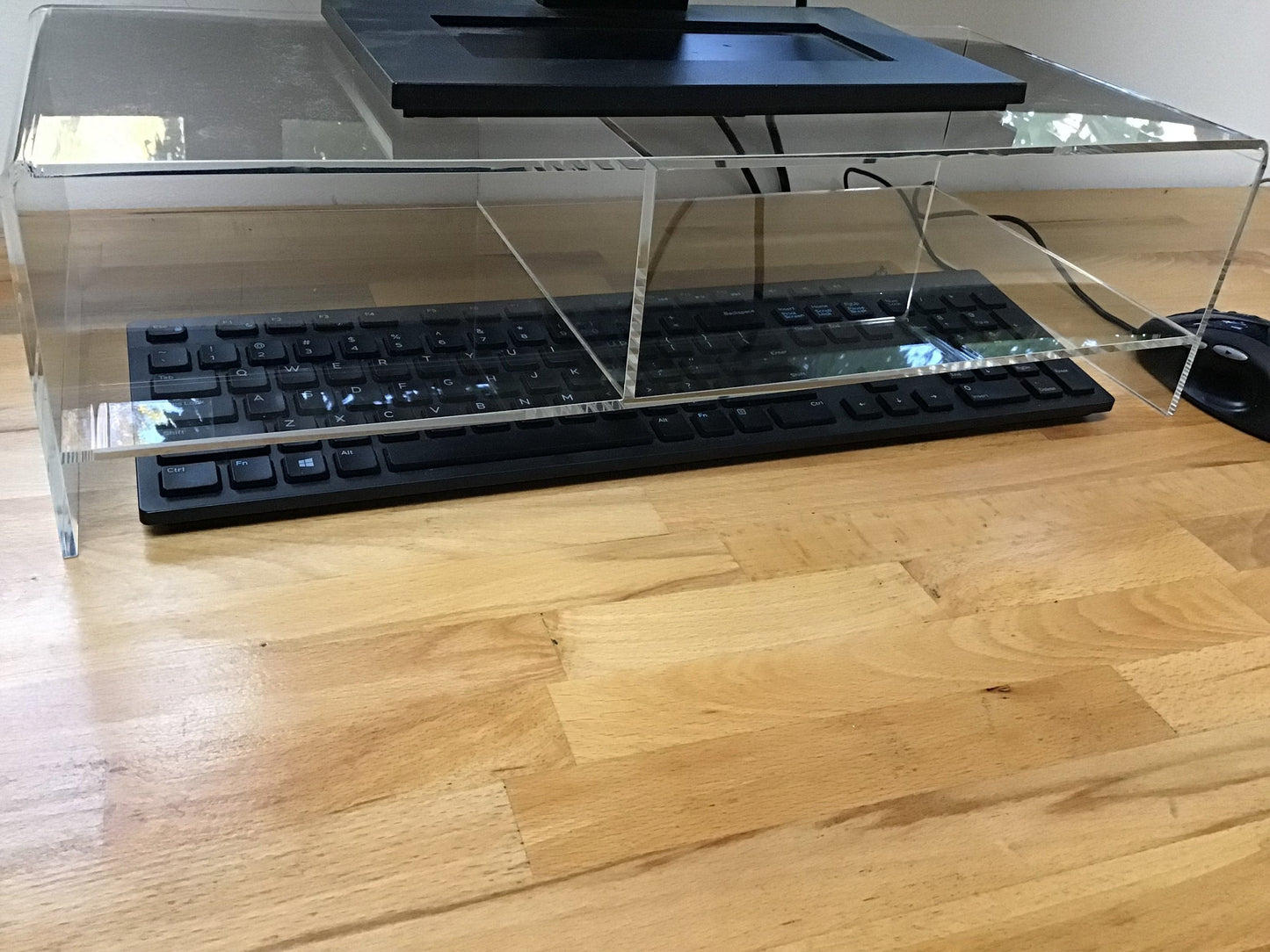 Acrylic Glass Elevated Stand w/Divider - for Computers/Laptops 9" Wide Base