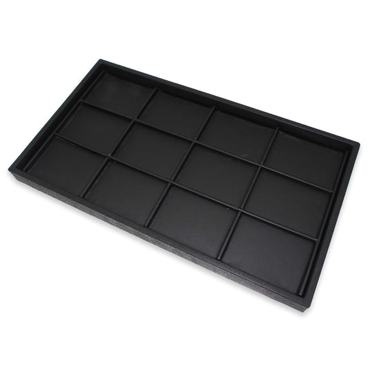 12 Compartment Black Leatherette Sorting Tray with Black Plastic Display Tray.  14.5" x 8.25" x 1"H