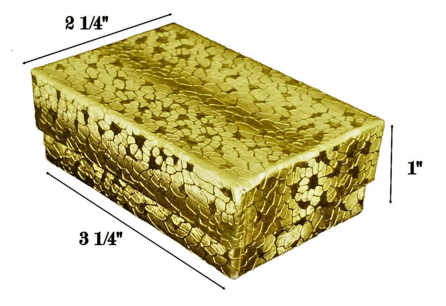 100 Qty Gold Textured Imported Cotton Filled Pendant Jewelry Boxes - 3 1/4" x 2 1/4" x 1"