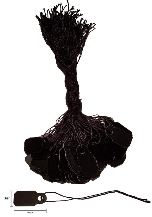 100 Pcs Plastic Black 7/8" x 3/8" String Tags, Price Tags, Elegant Jewelry String Tags Perfect for Gifts or Business