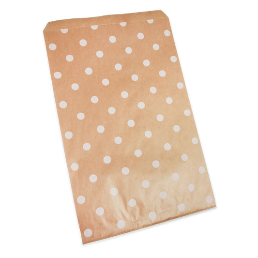 White Polka-Dot Decorative Flat Paper Gift Bags, great for parties, favors, gifts, businesses, and more.