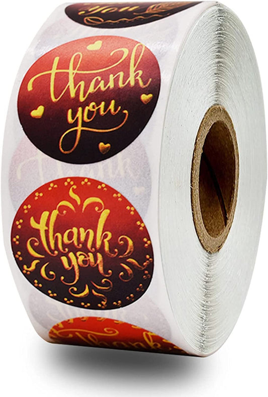 500 Qty – 1 inch - Thank You - Stickers/Sealers – Self-Adhesive – for Decoration/Sales/Branding/Envelopes/Merchandise/Customer Appreciation