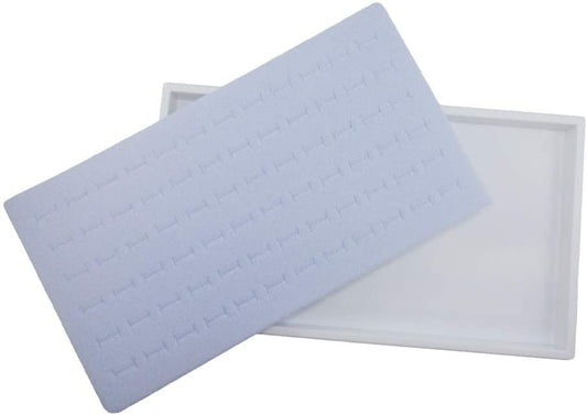 N'icePackaging 1 Qty White Plastic Jewelry Tray w/Grey Ice 72 Ct Ring Foam Insert Companion - Full Size 14.75 x 8.38 x1