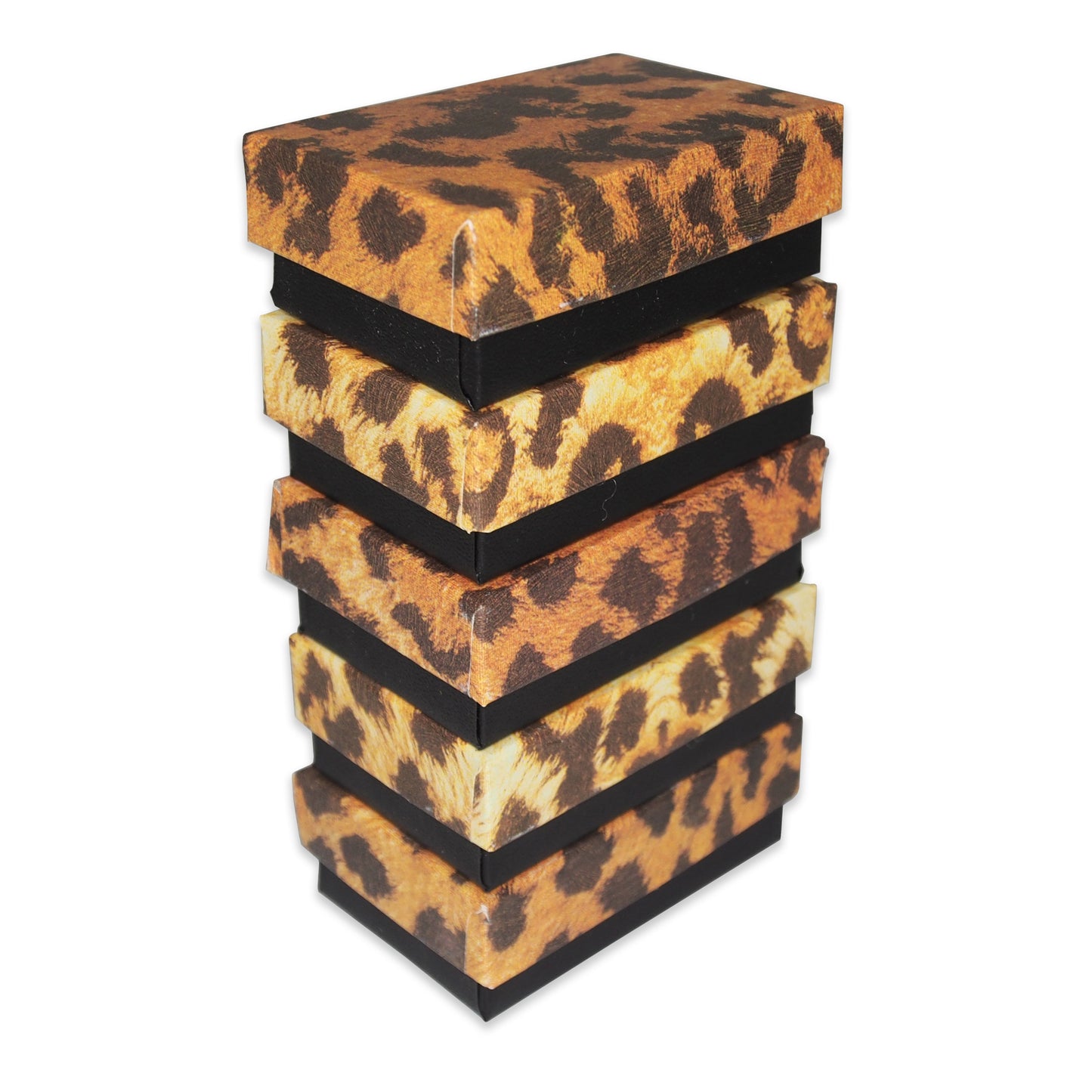 50 Qty Leopard Pattern Imported Cotton Filled Earring Jewelry Boxes - 2 1/8" x 1 5/8" x 3/4"