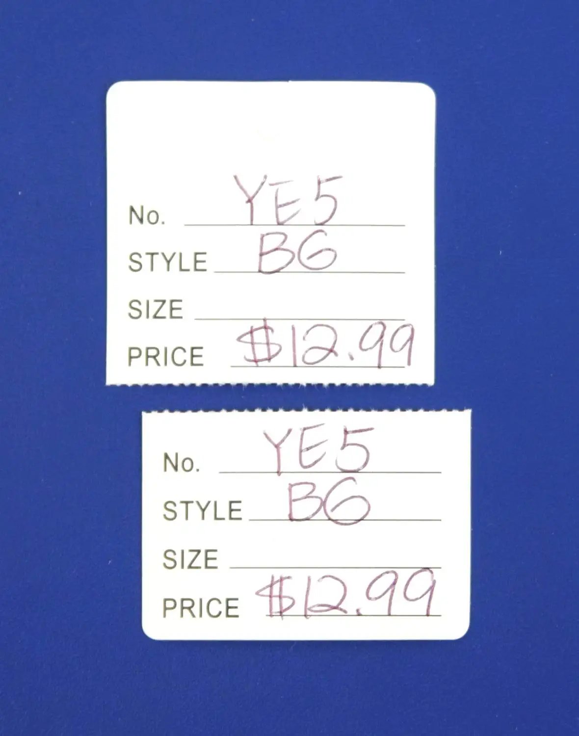 100 Qty Unstrung Colored Price Tags w/Perforated Stub