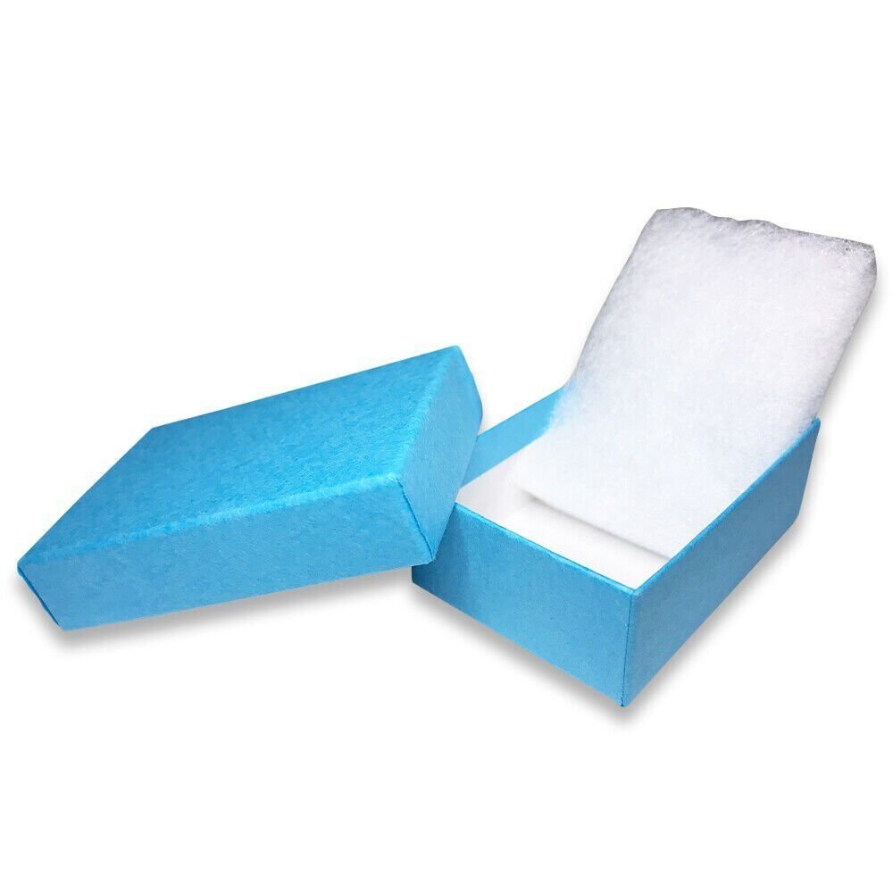 Made in the USA Light Blue Cotton Filled Gift Boxes - 2 7/16” x 1 5/8” x 13/16"