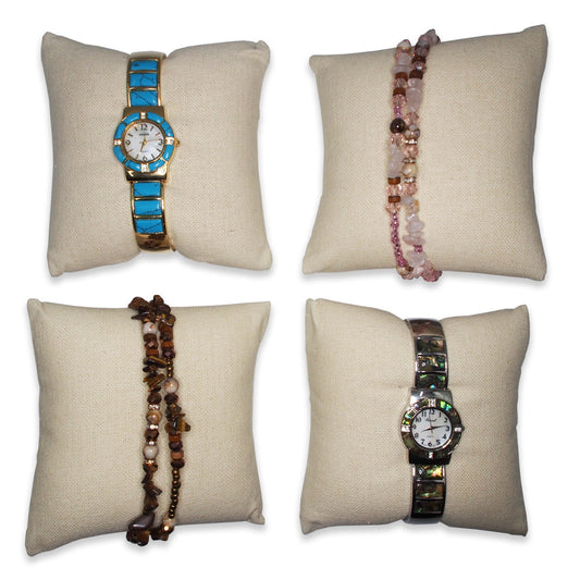 6 Qty - 5" x 5" Camelhide-Beige Linen Watch/Bangle Pillow Display -for Sales/Merchandise/Crafts/Storage/Display